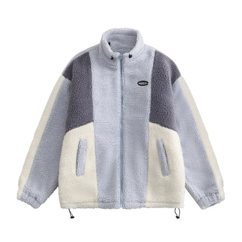Color Block Patchwork Cotton Thick Warm Varsity Fuzzy Coat Jackets nowadaysfashion