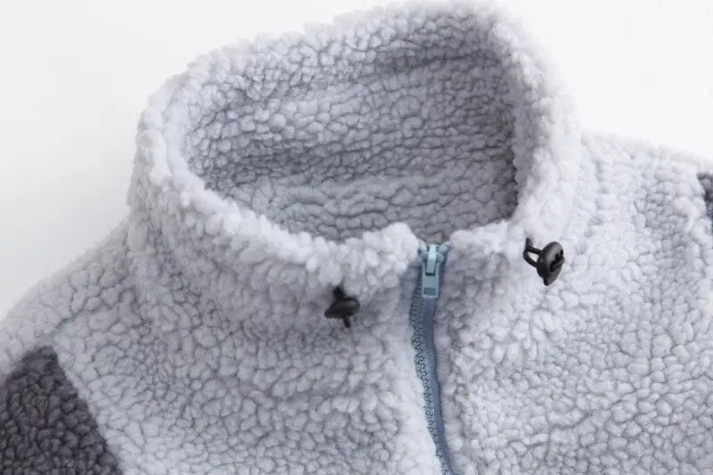 Color Block Patchwork Cotton Thick Warm Varsity Fuzzy Coat Jackets nowadaysfashion