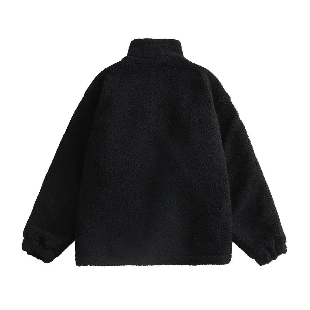 Color Block Patchwork Cotton Thick Warm Varsity Fuzzy Coat Jackets nowadaysfashion