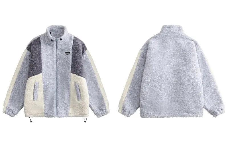 Color Block Patchwork Cotton Thick Warm Varsity Fuzzy Coat Jackets nowadaysfashion