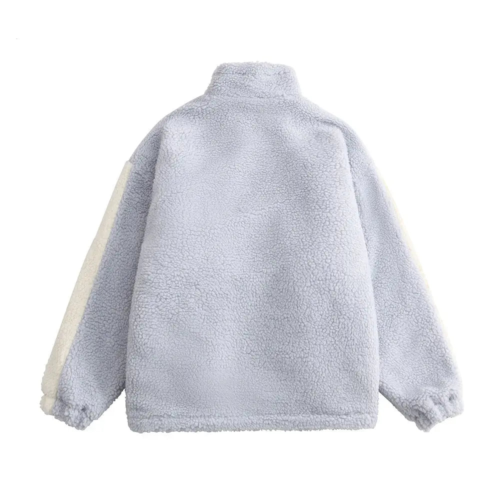 Color Block Patchwork Cotton Thick Warm Varsity Fuzzy Coat Jackets - Blade & Thread