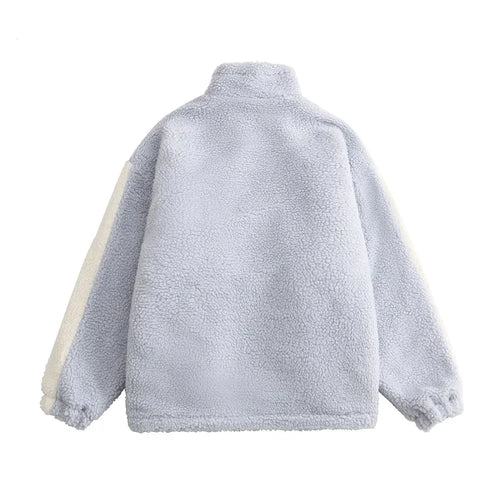 Color Block Patchwork Cotton Thick Warm Varsity Fuzzy Coat Jackets nowadaysfashion