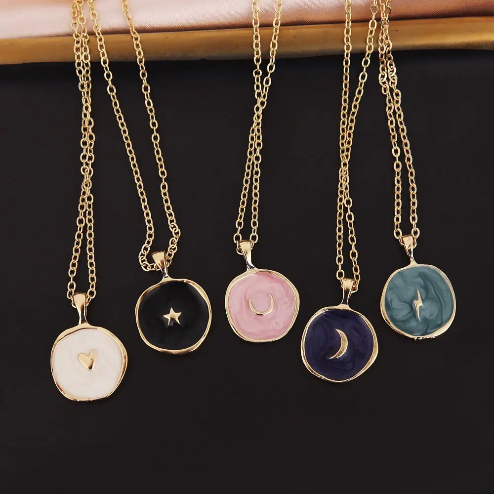 Colorful Moon Star Lightning Pendant Necklaces For Girls Enamel Fashion Jewelry nowadaysfashion