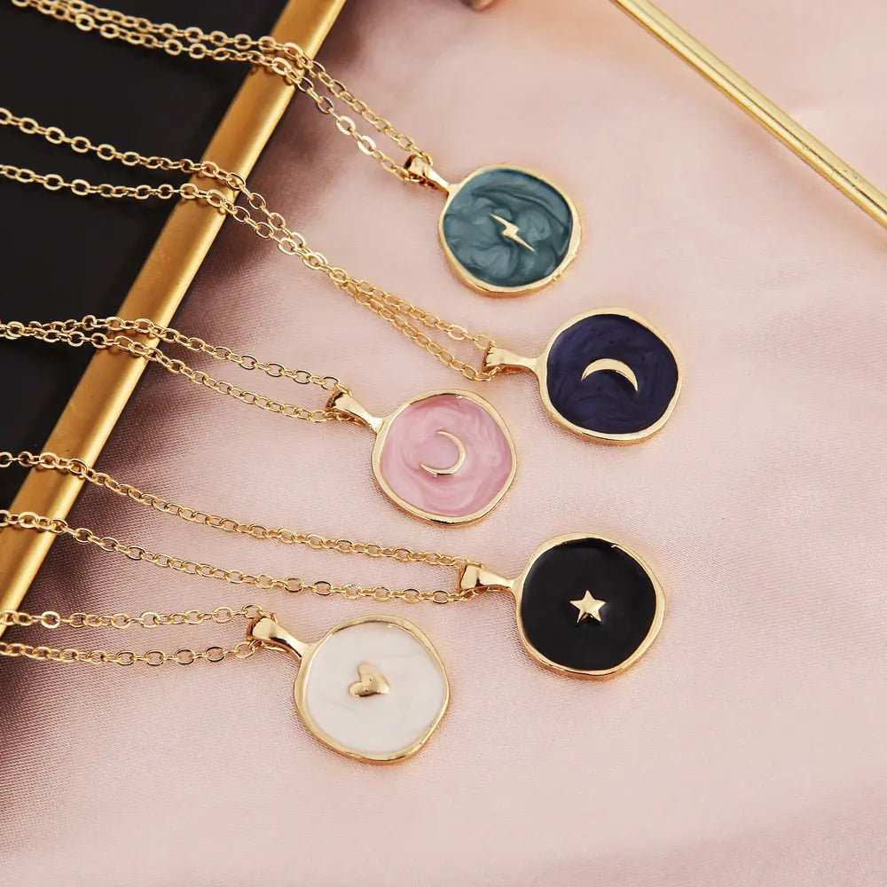 Colorful Moon Star Lightning Pendant Necklaces For Girls Enamel Fashion Jewelry nowadaysfashion