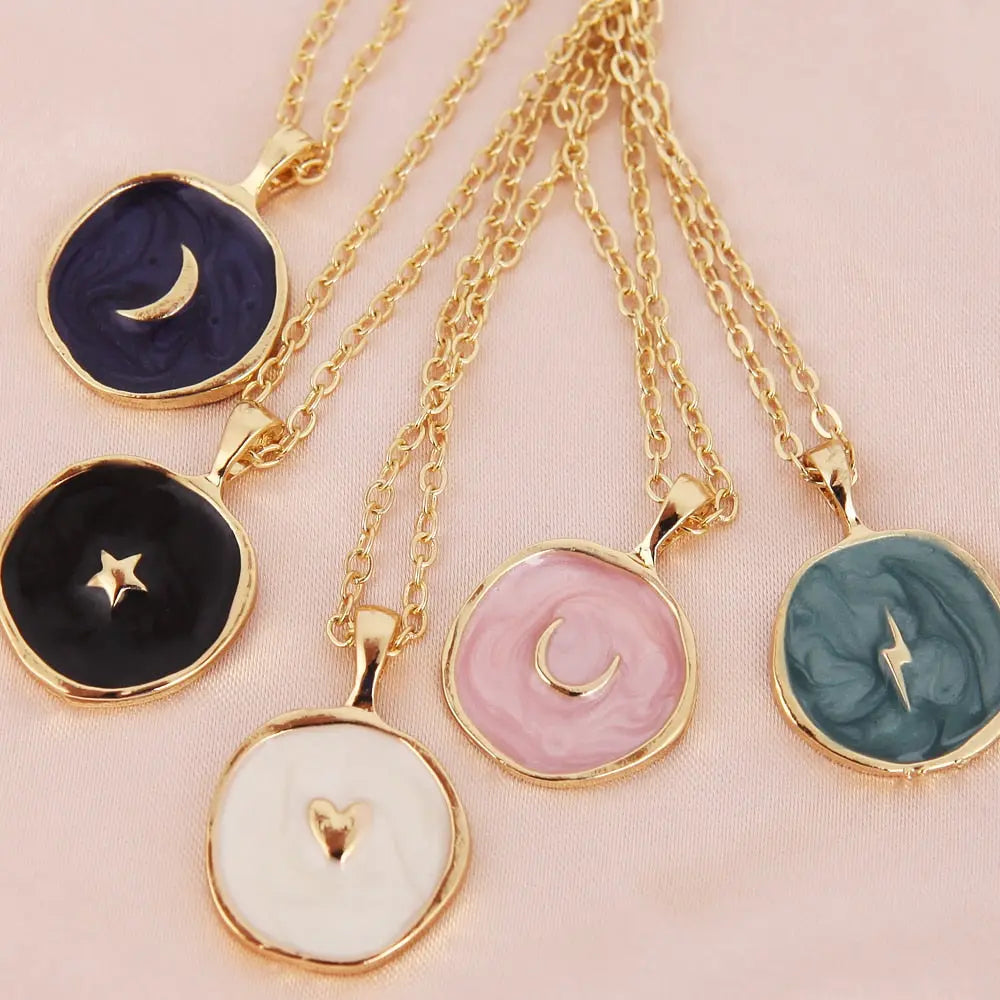 Colorful Moon Star Lightning Pendant Necklaces For Girls Enamel Fashion Jewelry nowadaysfashion