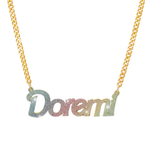 Colorful Name Necklace DIY Titanium Steel Glitter Pink Pendant nowadaysfashion
