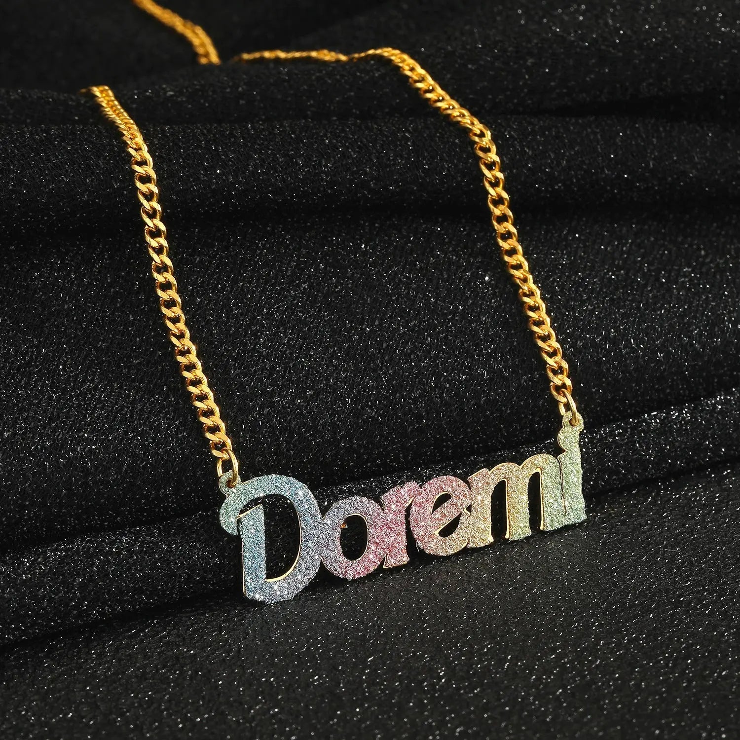 Colorful Name Necklace DIY Titanium Steel Glitter Pink Pendant nowadaysfashion