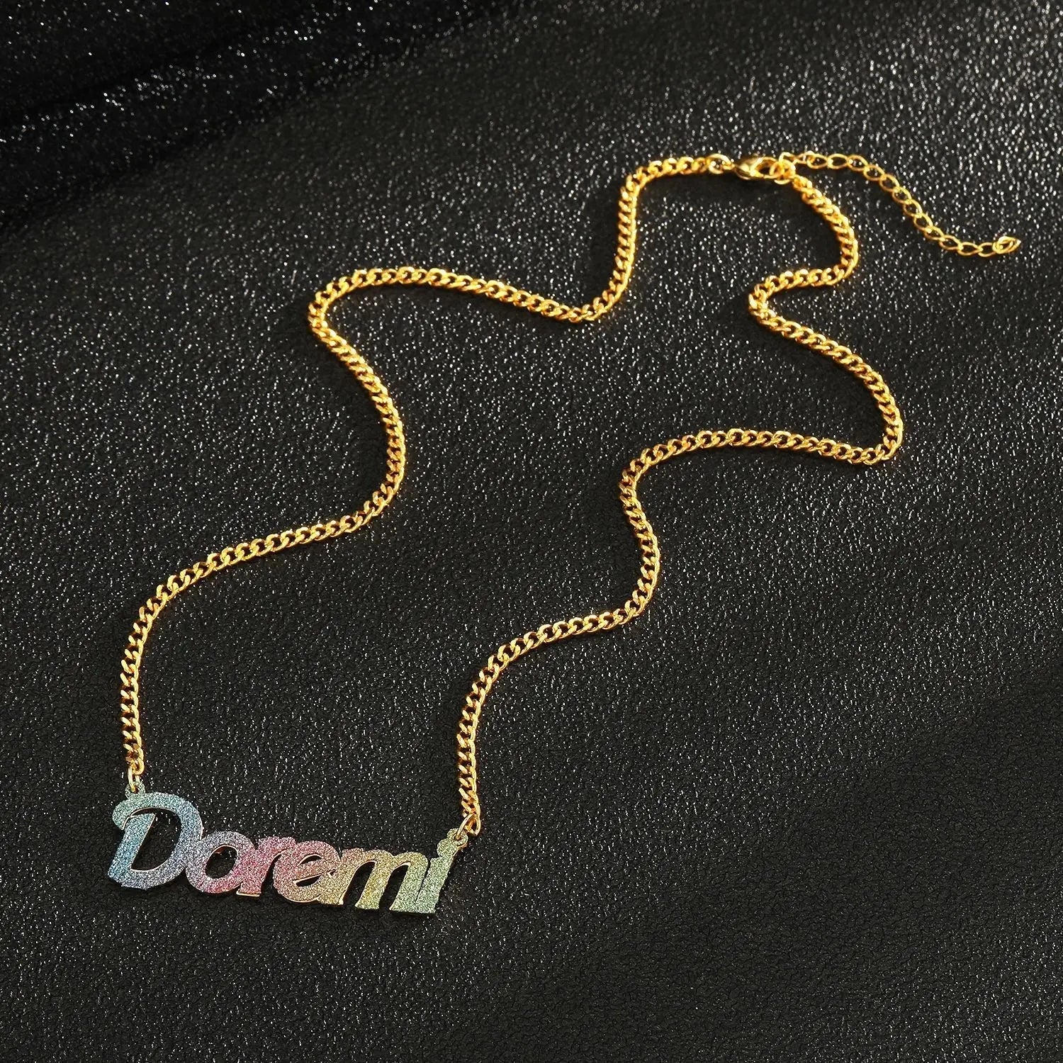 Colorful Name Necklace DIY Titanium Steel Glitter Pink Pendant nowadaysfashion