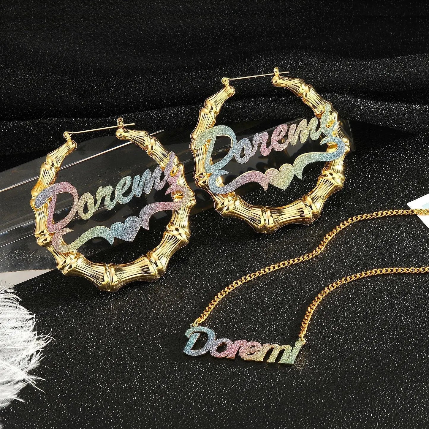 Colorful Name Necklace DIY Titanium Steel Glitter Pink Pendant - Blade & Thread