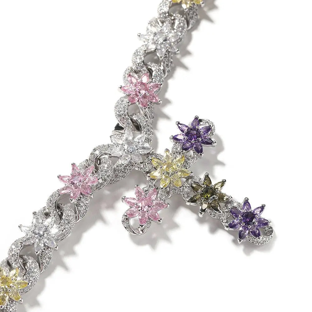 Colorful zircon ice flower cross necklace - Blade & Thread