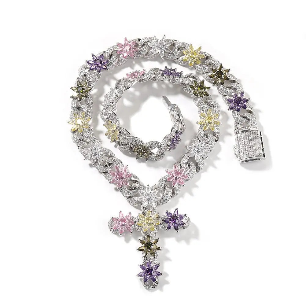 Colorful zircon ice flower cross necklace nowadaysfashion