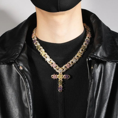 Colorful zircon ice flower cross necklace nowadaysfashion