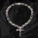 Colorful zircon ice flower cross necklace nowadaysfashion