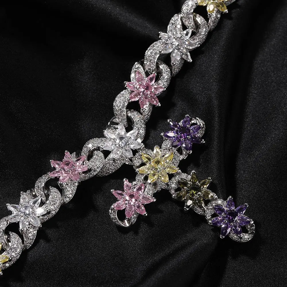 Colorful zircon ice flower cross necklace - Blade & Thread