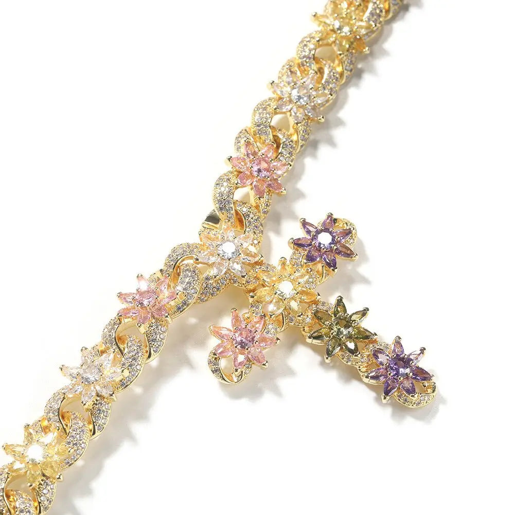 Colorful zircon ice flower cross necklace - Blade & Thread