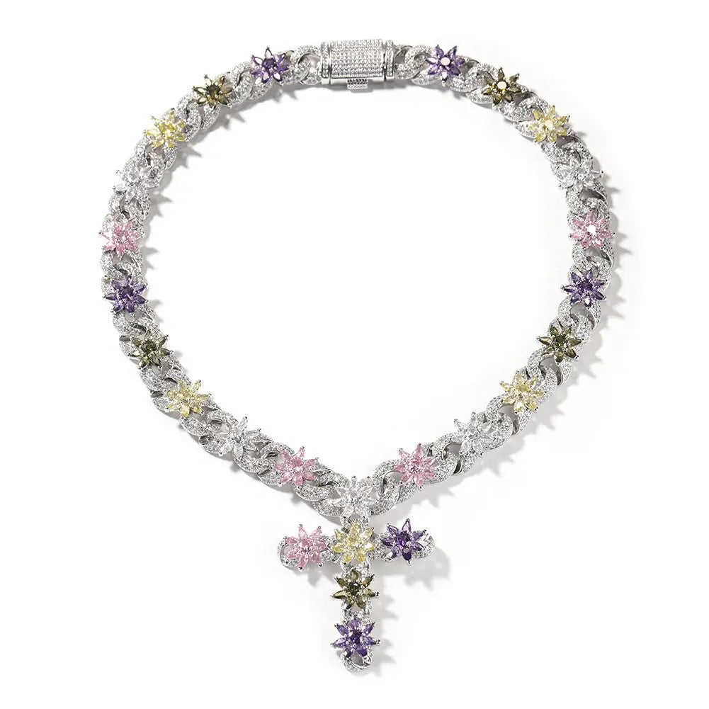 Colorful zircon ice flower cross necklace nowadaysfashion