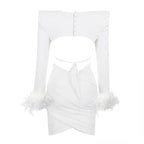 Commuting temperament feather long-sleeved dress French dress nowadaysfashion