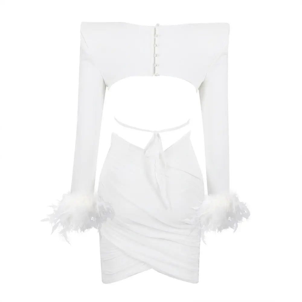 Commuting temperament feather long-sleeved dress French dress - Blade & Thread