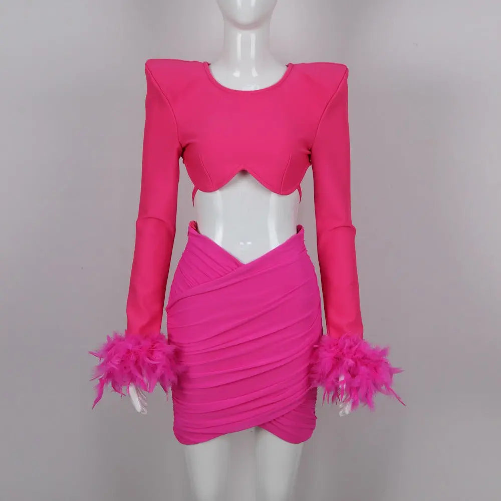 Commuting temperament feather long-sleeved dress French dress - Blade & Thread