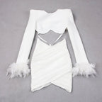 Commuting temperament feather long-sleeved dress French dress nowadaysfashion