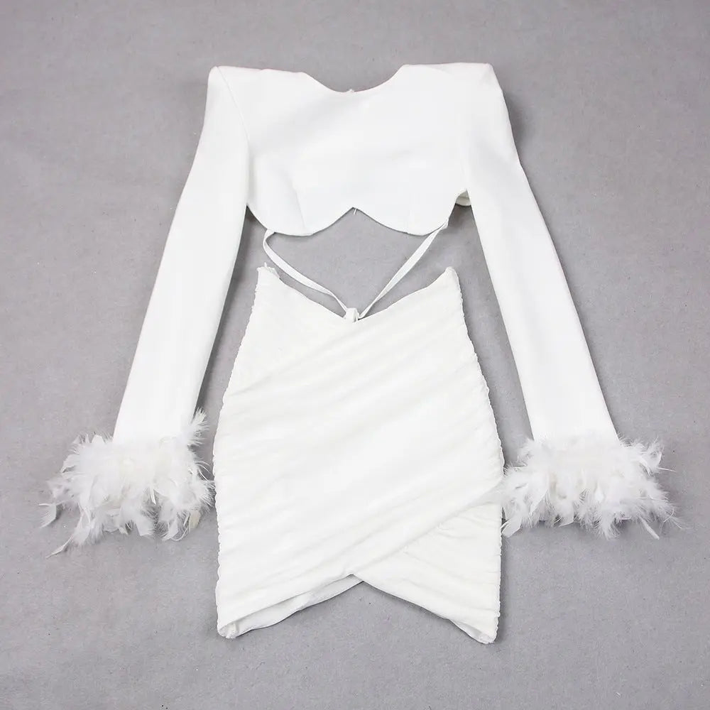Commuting temperament feather long-sleeved dress French dress nowadaysfashion