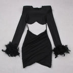 Commuting temperament feather long-sleeved dress French dress nowadaysfashion