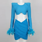 Commuting temperament feather long-sleeved dress French dress nowadaysfashion
