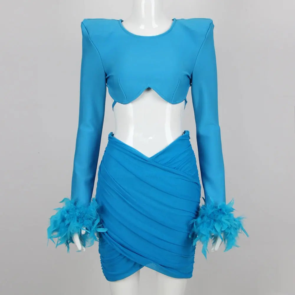 Commuting temperament feather long-sleeved dress French dress - Blade & Thread