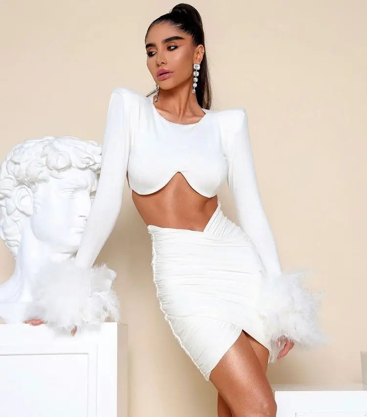 Commuting temperament feather long-sleeved dress French dress - Blade & Thread