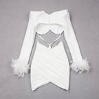 Commuting temperament feather long-sleeved dress French dress nowadaysfashion