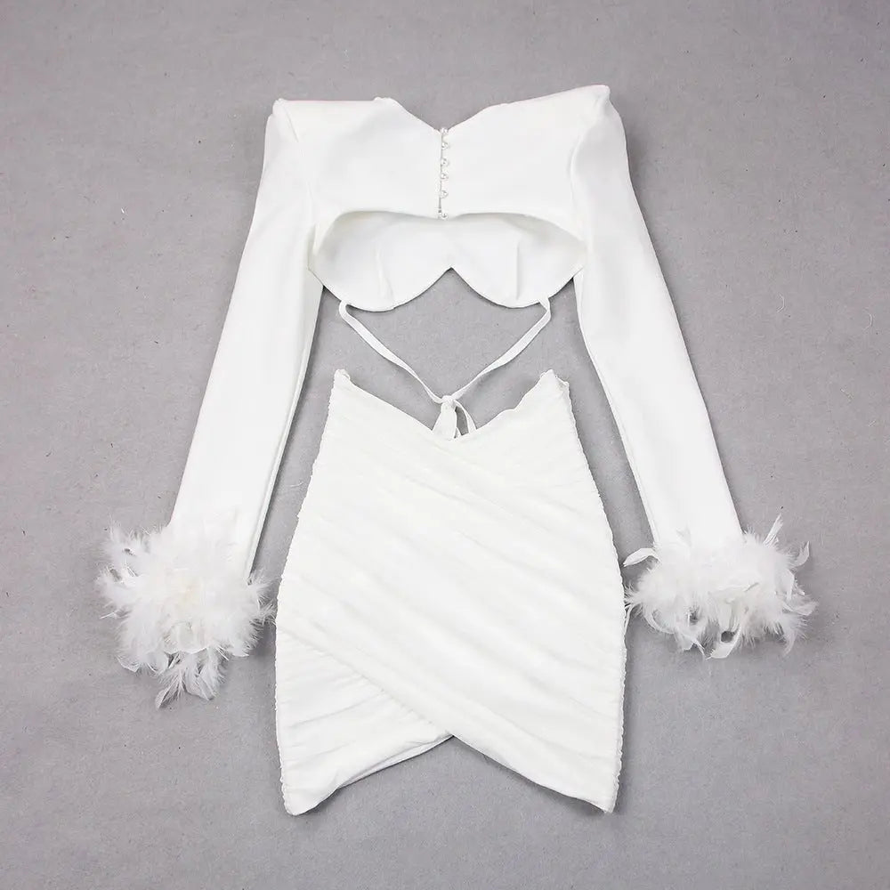 Commuting temperament feather long-sleeved dress French dress - Blade & Thread