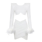 Commuting temperament feather long-sleeved dress French dress nowadaysfashion