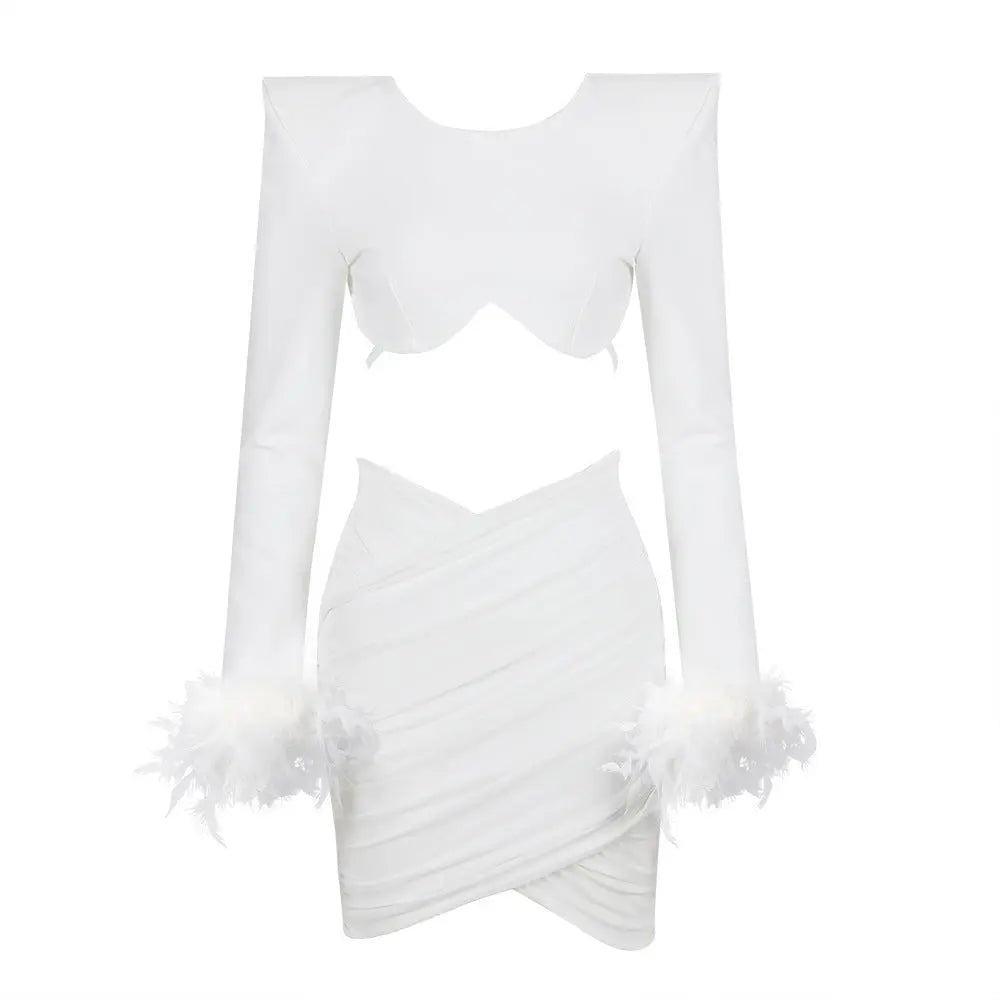 Commuting temperament feather long-sleeved dress French dress nowadaysfashion