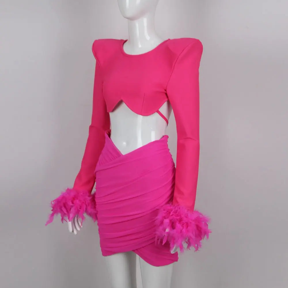 Commuting temperament feather long-sleeved dress French dress - Blade & Thread