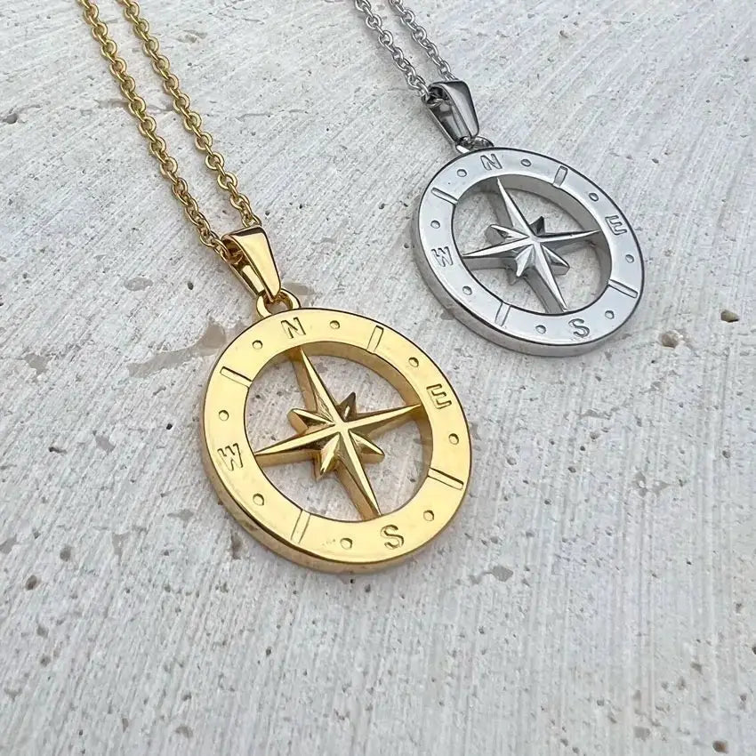 compass necklace Travel Necklace North Star Pendant Stainless - Blade & Thread