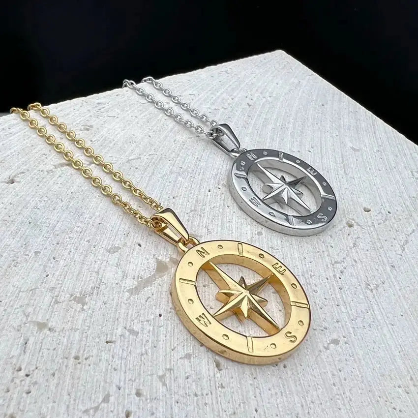 compass necklace Travel Necklace North Star Pendant Stainless - Blade & Thread