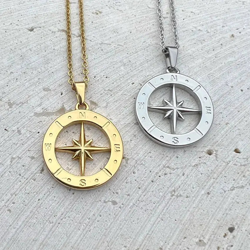 compass necklace Travel Necklace North Star Pendant Stainless - Blade & Thread