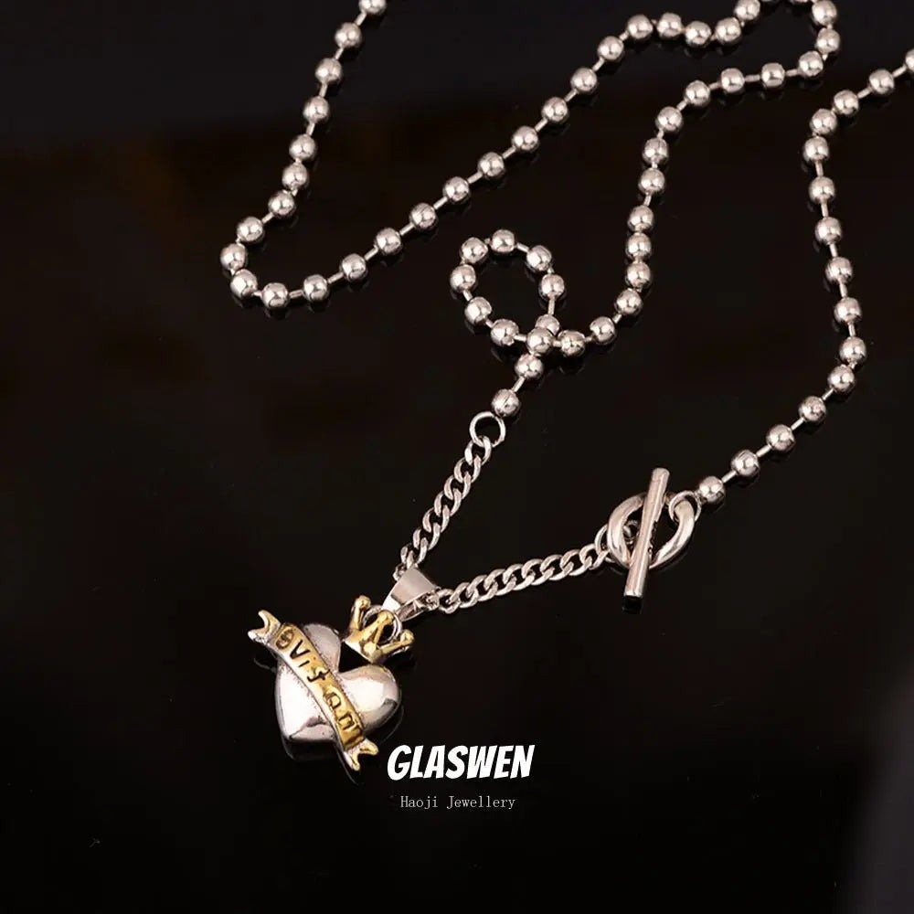 contrast heart pendant crown necklace - Blade & Thread