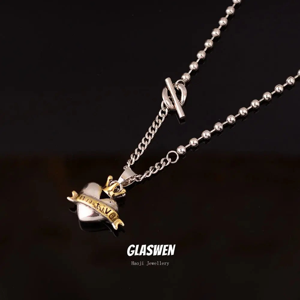 contrast heart pendant crown necklace - Blade & Thread