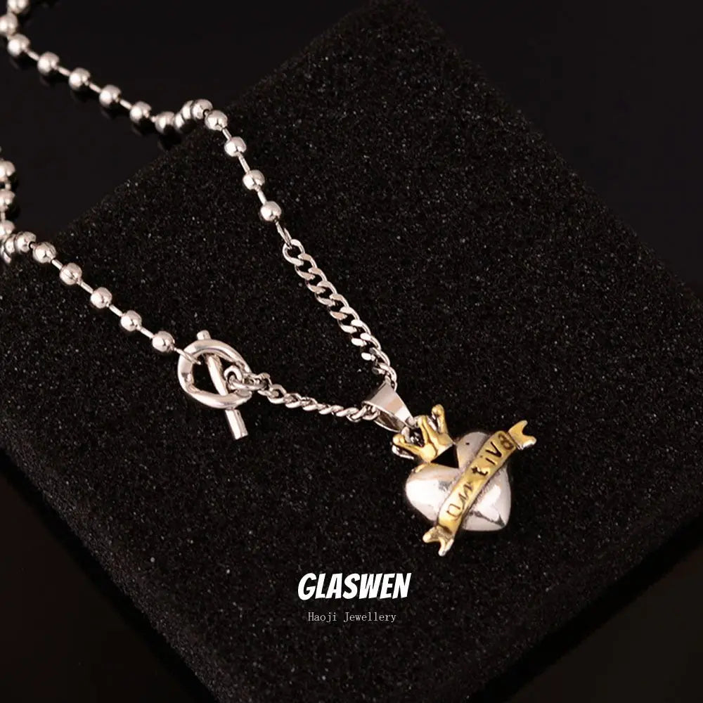 contrast heart pendant crown necklace - Blade & Thread