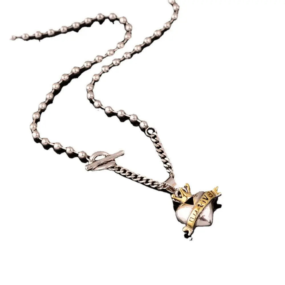 contrast heart pendant crown necklace - Blade & Thread