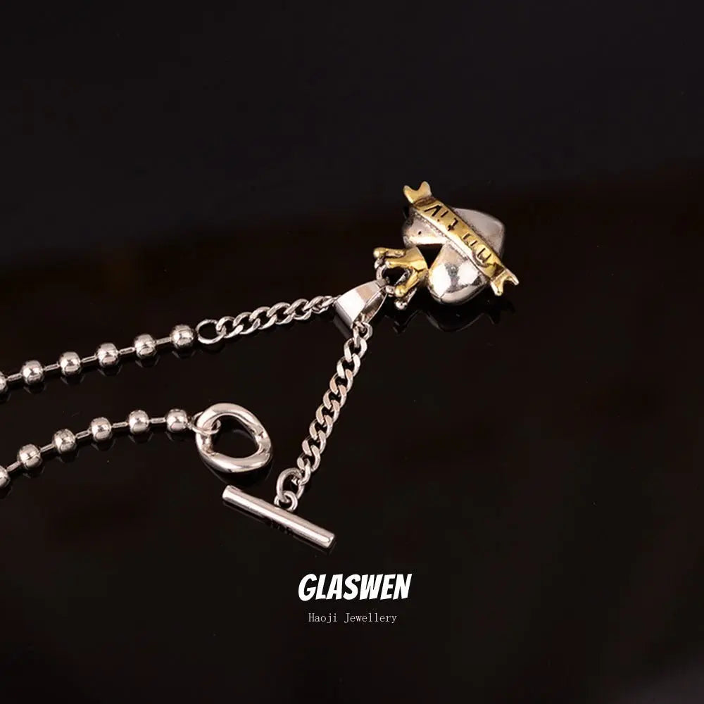 contrast heart pendant crown necklace - Blade & Thread