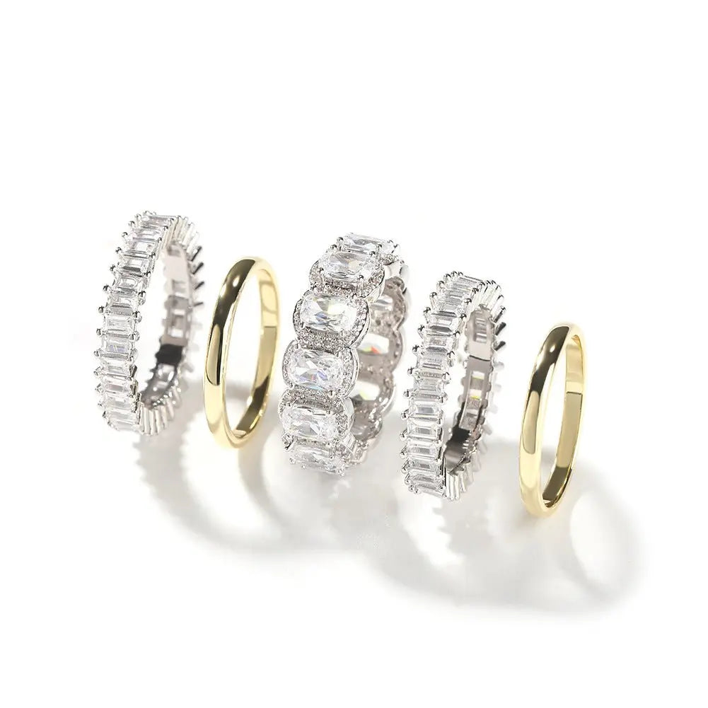 Cool and handsome men's hip-hop diamond-encrusted five-piece ring set - Blade & Thread