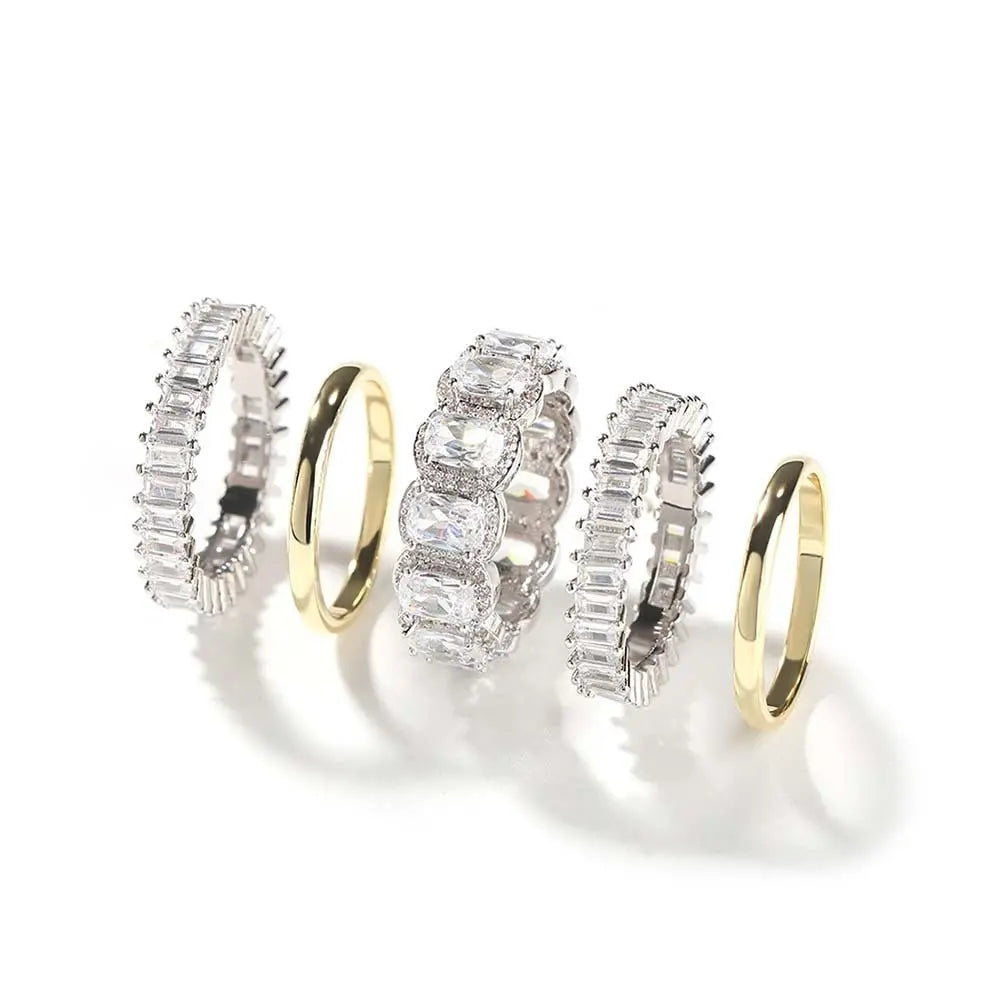 Cool and handsome men's hip-hop diamond-encrusted five-piece ring set - Blade & Thread