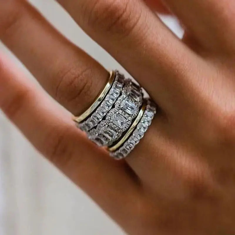 Cool and handsome men's hip-hop diamond-encrusted five-piece ring set nowadaysfashion