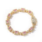Copper inlaid pink zircon hip-hop bracelet nowadaysfashion