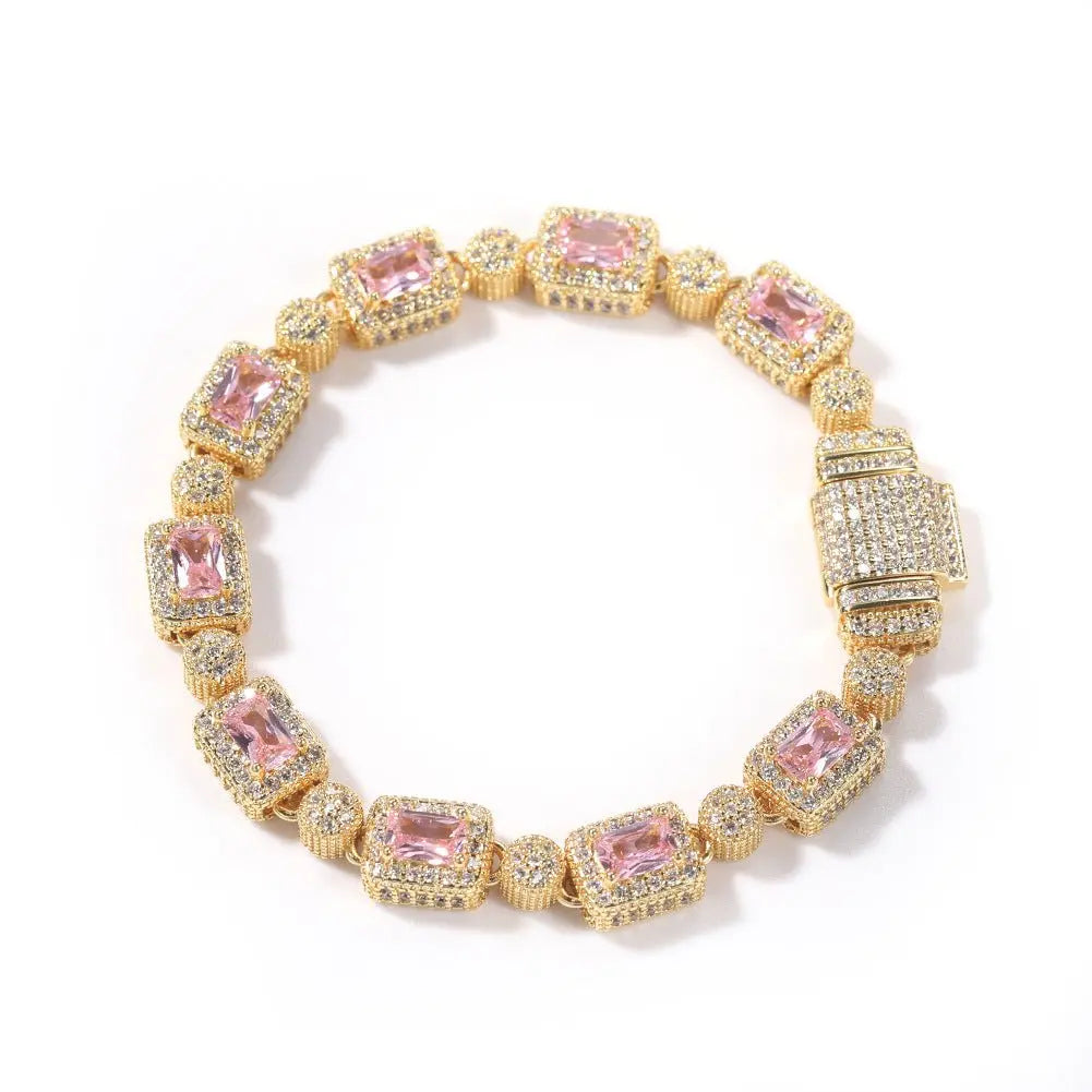 Copper inlaid pink zircon hip-hop bracelet nowadaysfashion