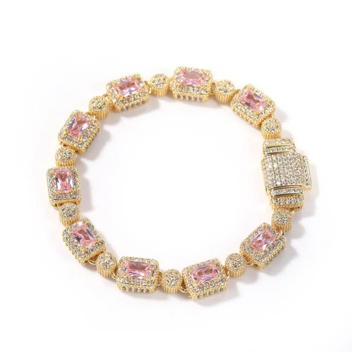 Copper inlaid pink zircon hip-hop bracelet nowadaysfashion