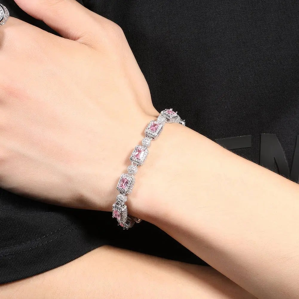 Copper inlaid pink zircon hip-hop bracelet - Blade & Thread