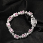 Copper inlaid pink zircon hip-hop bracelet nowadaysfashion